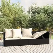 Outdoor Lounge Bed, Garden Day Bed Sun Lounger Chaise Lounge Outdoor Lounge Bed with Cushions Black Poly Rattan