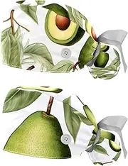 [YTYVAGT] 2-Pc,Nurse Scrub Caps,Scrub Hats with Buttons and Cotton Sweatband,Avocado Leaf Fruit Pattern