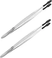 KALLORY 2Pcs Stainless Steel Stamp Nippers Non Slip Tweezers for Collecting Stamps Coins and Crafts Lightweight and for Electronics and Jewelry Repair