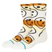 Stance Kids' Smiley Crew Socks - Tan/ Pale Yellow/White Size: Y:3-5.5