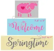 Stencil Welcome Springtime Script Font Lamb Sheep Primitive Blocks Sign