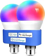 Alexa Light Bulbs WiFi Smart Bulbs B22 Bayonet Compatible with Echo Alexa Google Home Dimmable Warm Light and Multicolor by Meross 810Lumens 60W Equivalent 2700K-6500K, 2 Pack