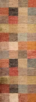 Checked Modern Moroccan Oriental Runner Rug 2' 7" x 8' 0" Jute Hand-knotted Rug