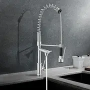 ACA International Dual Spout Kitchen Tap, Large Spring Pull Down Sink tap Commercial & Home Laundry Kitchen Tap Tiwn Spont Tap Double Spray Head Faucet WELS (Chrome)