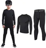[TERODACO] Boys Thermal Underwear 2 PCS Athletic Base Layer Kids' Compression Shirts and Leggings Set