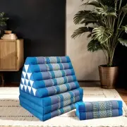 MANGO TREES Jumbo Thai Triangle Pillow Foldable Floor Mattress Set Blue