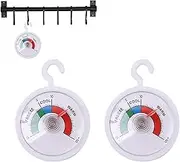 Fridge Thermometer, 2 Pack Food Thermometer, -30~50°C Thermometer Food with Large Dial and Red Indicator for Freezer, Refrigerator, Cooler, Premium Stainless Steel Dial with Coloured Zones