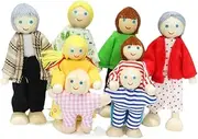 Generic Wooden Family Playset with 8 Mini Dolls for Kids