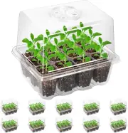10 Pack Seed Starter Tray, 120 Cells with Elevated Lid for Greenhouse & Gardens