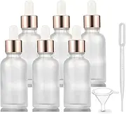 6 Pack,Frosted Glass Essential Oil Dropper Bottle,Empty Glass Liquid Container Holder With Glass Eye Dropper,Rose-Golden Caps Travel Perfume Cosmetic Container-Pipette&Funnel included (30ml/1 Ounce)