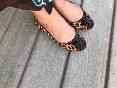 NWB 44466 Tory Burch Natural Leopard Lowell 2 Ballet Flat Printed Haircalf Shoe