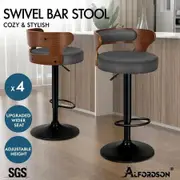 ALFORDSON 4x Bar Stool Kitchen Swivel Chair Wooden Linen Fabric Ramiro Grey