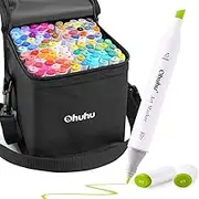 Ohuhu Alcohol Markers Double Tipped Art Marker Set for Artists Adults Coloring Sketch Illustration - Chisel & Fine Dual Tips - 100 Colors - Oahu Series of Ohuhu Markers - Refillable Ink