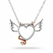 Natural Diamond Accent Devil Heart with Wings Pendant in Two-Tone Sterling Silver