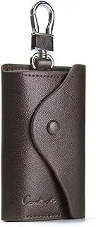 Contacts Brown Leather Car Key Case Zipper Bag Keychain Holder
