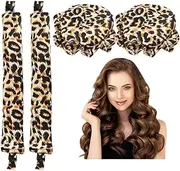 2PCS Satin Heatless Curls Set,Heatless Curlers Headband with Hairnet,Hair Curlers No Heat,Heatless Curling Set For Sleeping Overnight,Lazy Curlers DIY Hair Styling Tools (Leopard, Medium)