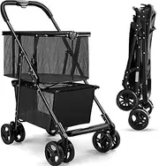 Foldable Shopping Cart 120 Liters Double Layer Portable Shopping Trolley Carts Grocery Cart Utility Cart with Removable Storage Bag Larger Capacity for Office Shopping Picnic Groceries Laundry
