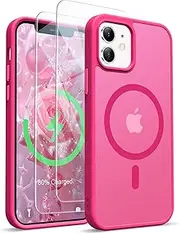 ORETECH Magnetic Case for iPhone 12,iPhone 12 Pro Case with 2X Screen Protector Compatible with MagSafe Wireless Charging Protective Shockproof Military Protection Matt Frosted Back Case,Hot Pink
