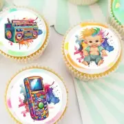 Retro Eighties Nineties Pre-cut Edible Cupcake or Cookie Toppers