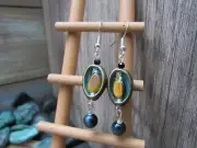 E165B Navajo Made Tiger's Eye, Metal Shell Earrings