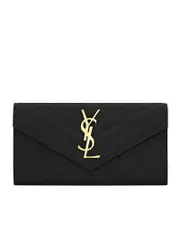 Saint Laurent Monogram Large Flap Wallet in Grain de Poudre Embossed Leather
