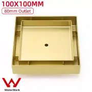 Brushed Gold 100mm Shower Grate Tile Insert Floor Drain 80mm Waste Square