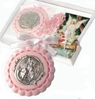 2Pce Pink Guardian Angel Crib Silver Medal Baby Cot Protection & Rosary Bead Set