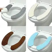 Kingdder 4 Pair Washable Toilet Seat Covers Mat Thick Padded Warm Plush Toilet Seat Cushion with Self Adhesive Tape for Bathroom Nonslip Soft Toilet Cover Home Bathroom Supplies, Grey Brown White Blue