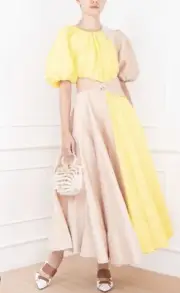 Aje Caliente Two Tone Puff Sleeve Dress BNWT Size AU 10 / US 6