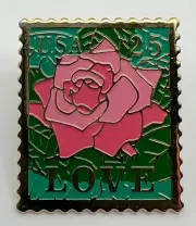 VINTAGE USPS (Winco) LOVE ROSE POSTAGE STAMP LAPEL OR HAT PIN 25C - MINT