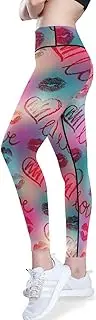 [GuoChe] Butt Lift Yoga Pants for Women Valentines Kisses Lips Gradient Pink Doodles Love Dance Womens Leggings with Pockets