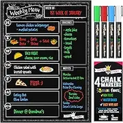 Magnetic Dry Erase Menu Board for Fridge Includes 4 Liquid Chalk Markers - Weekly Meal Planner Blackboard, Grocery List and Notepad for Kitchen Refrigerator - Chalkboard Magnet