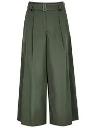 Max Mara Weekend Recco Cropped Wide-leg Cotton Trousers - Khaki - 14 (UK14 / L) 14 (UK14 / L)