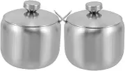 STOBAZA 2Pcs Stainless Steel Spice Holders with Covers Multi Use Round Condiment Jars for Sugar Salt and Seasonings Kitchen Storage Containers for Dining Table and Camping