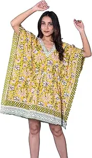 [Rastogi Handicrafts] 100% Cotton Hand Block Print Swimsuit Beach Caftan Women's Print Cover-up Kaftan 3