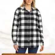 Eddie Bauer Women’s Microfleece Button Up Shirt Plaid Shacket Size XL