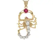 10k or 14k Two Tone Real Gold Red & White CZ 4.8cm Scorpion Zodiac Pendant