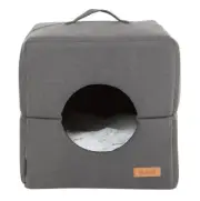 Lulu & Boo Siena Foldable Charcoal Cat Bed Cube With Calming Cushion