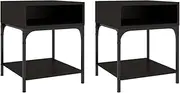 vidaXL Industrial Engineered Wood Bedside Tables in Black, Set of 2, Rectangular Shape, Size 40x41x50 cm