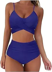 [Generic] Womens Plus Size Leopard Set Lace Bikini High Piece Push Solid Up Swimsuit Sexy Two Halter Cut Women Up Swimwears Tankinis Set Girls Swim Bottoms Shorts