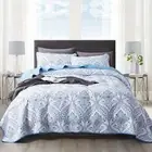 NEWLAKE Cotton Bedspread Quilt Sets-Reversible Patchwork Coverlet Set, Blue C...