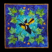 Baltimore Oriole Fused Applique Quilt Pattern - 24x24 Bird Leaves Autumn Fall