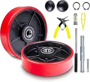 Pallet Jack/Truck Steering Wheels Set with Axle, Fasteners and Protective Caps (4 pcs) 7" x 2" with Bearings ID 20mm Poly Tread Red