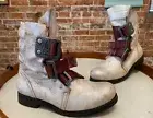 FLY London Pearl White Leather Stif Buckle Mid Boots 37 6-6.5 New Army Biker