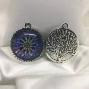 Kaleidoscope~ Tree Of Life Glass Cabochons 1" Silver Bezel Pendant New 1471