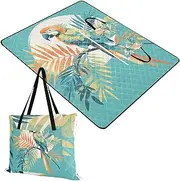 Yoogain Camping Picnic Rug Packable Grass Picnic Blankets Large for Grass Concert Blanket Tropical Parrot Green 60x80in
