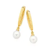 9ct Gold Cultured Freshwater Pearl Huggie Earrings in White