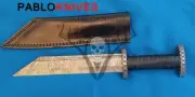 HAND FORGED DAMASCUS VIKING SAX KNIFE / Leather Cover Wrapped Handle