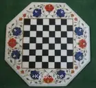 21 Inches Marble Coffee Table Top Gemstone Inlay Work Chess Game Table for Home