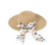Floral-Adorned Straw Floppy Hat